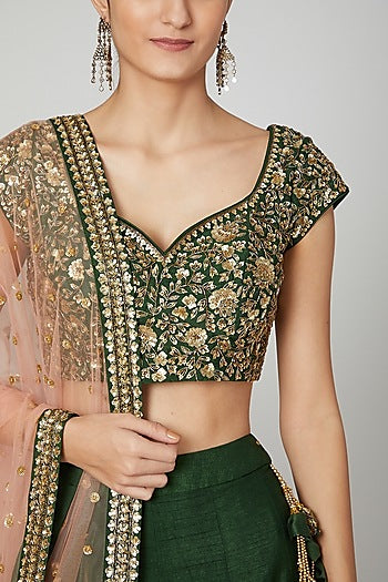 Olive Green Embroidered Lehenga Set