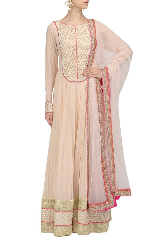 Peach Yoke Anarkali Set