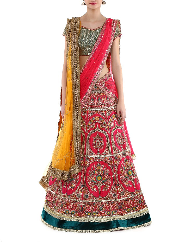 Pink Silk Embroidered Lehenga Set