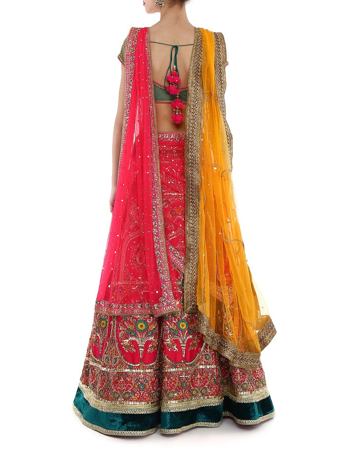 Pink Silk Embroidered Lehenga Set