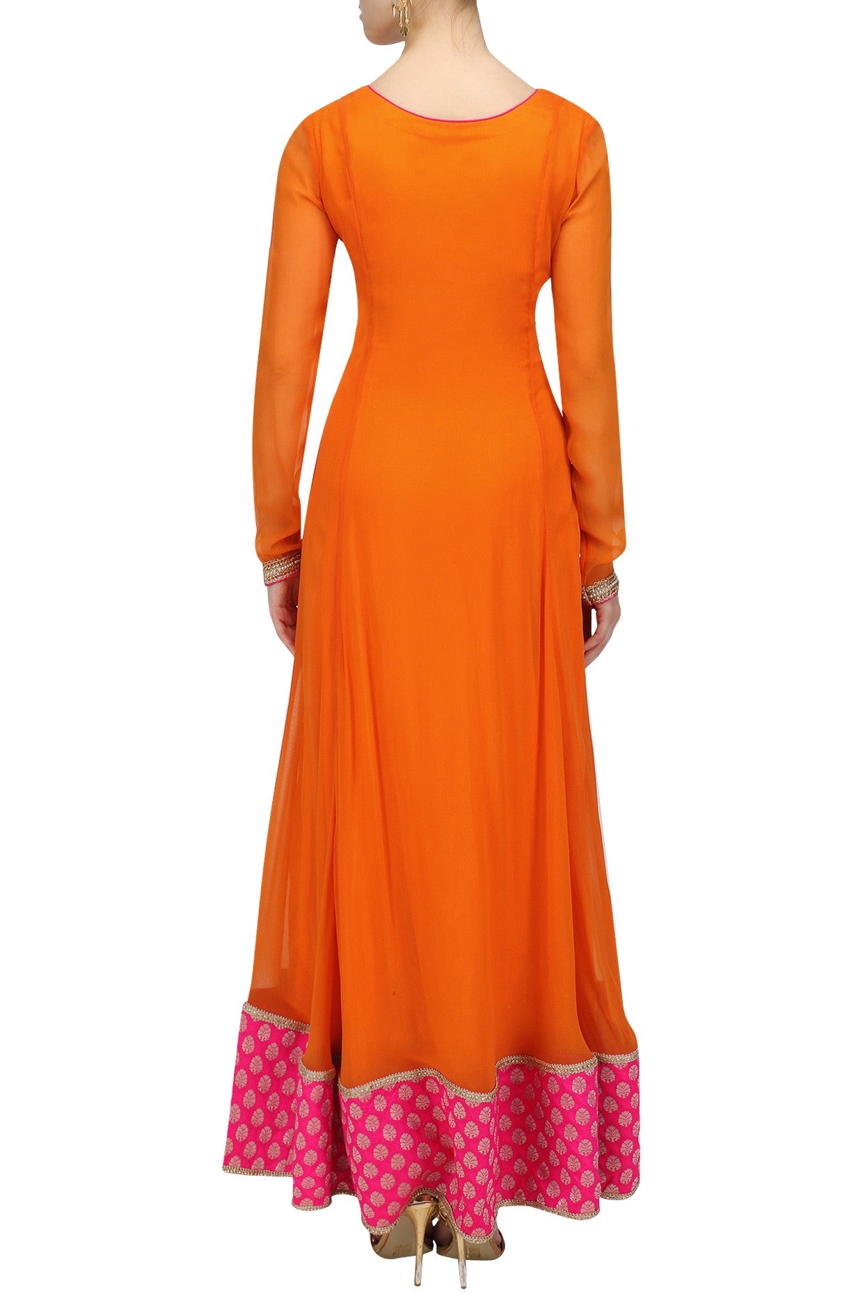 Orange yoke Anarkali Set