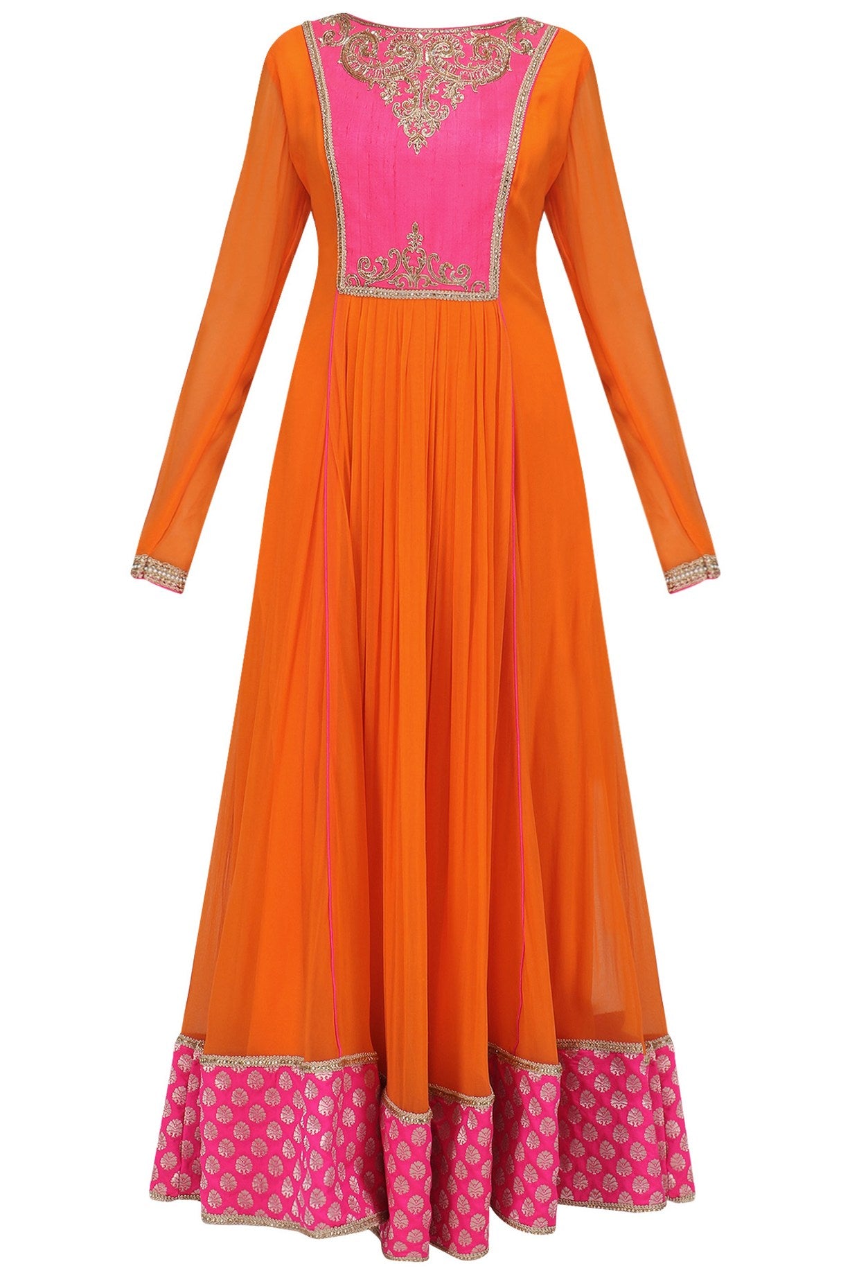 Orange yoke Anarkali Set