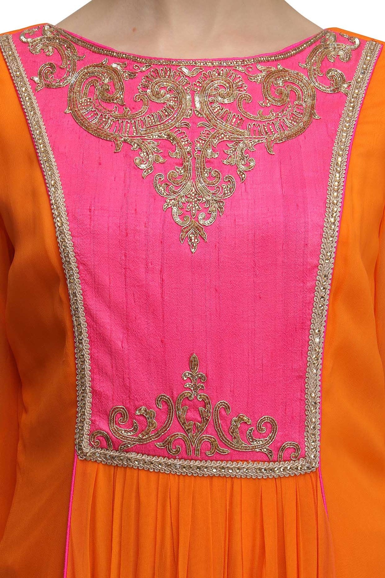 Orange yoke Anarkali Set