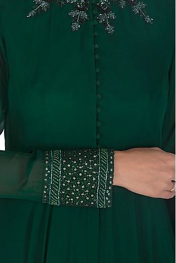 Green Embroidered Jacket With Sharara Pants