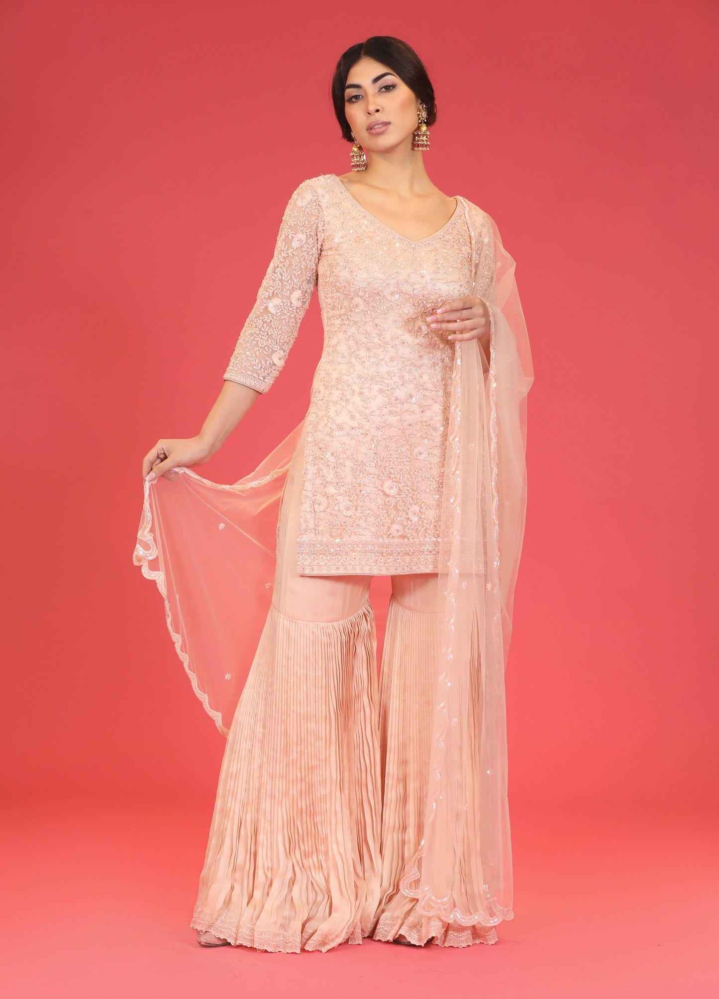 Mauve Embroidered Sharara Set