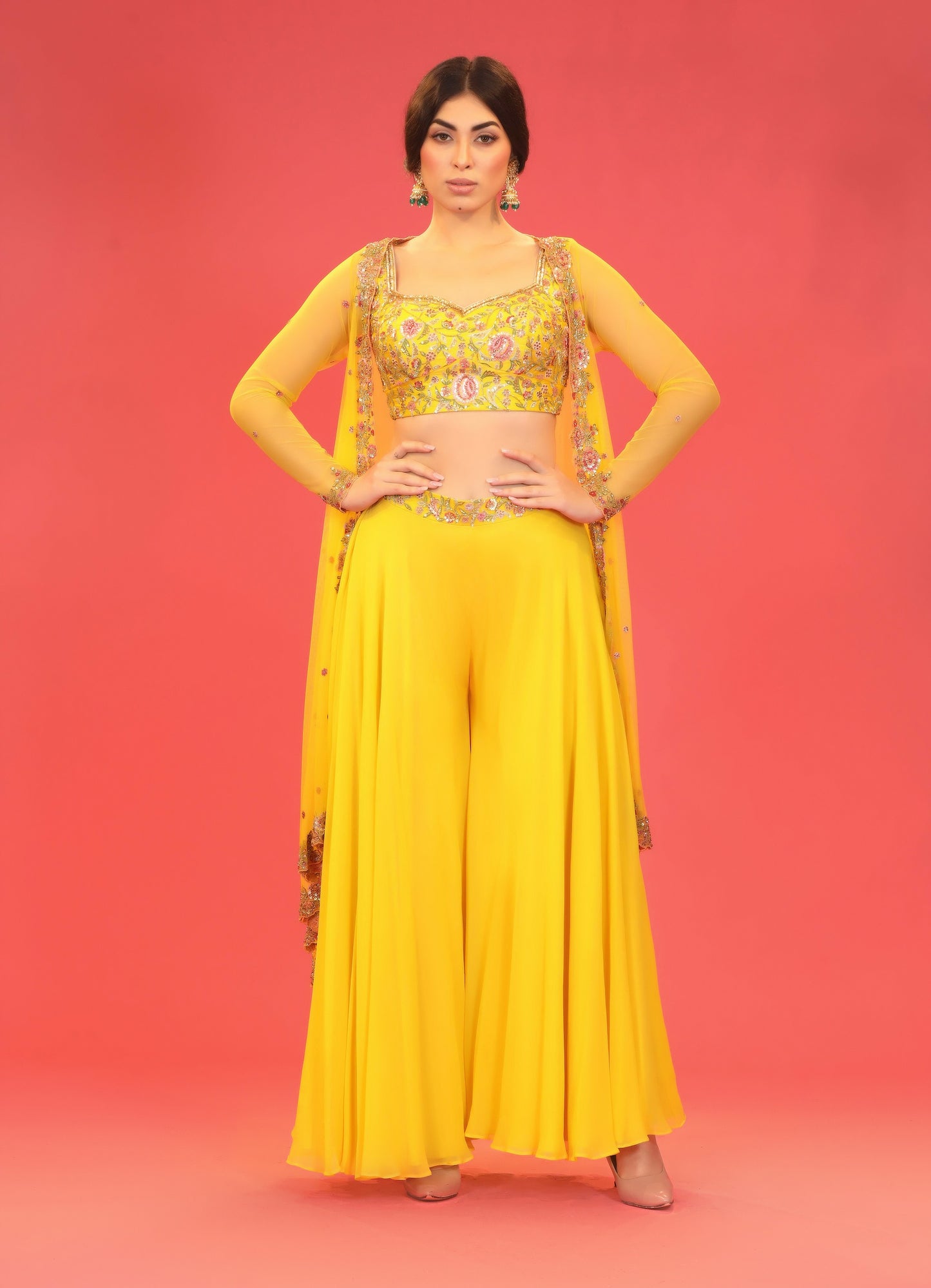 Yellow Cape Sharara Set