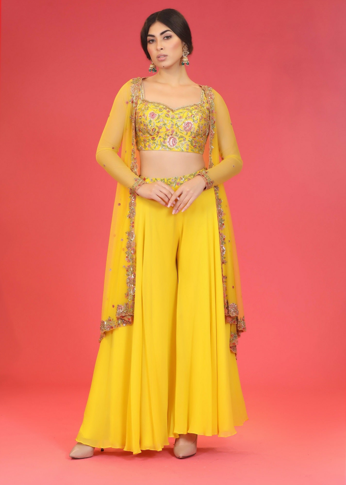 Yellow Cape Sharara Set