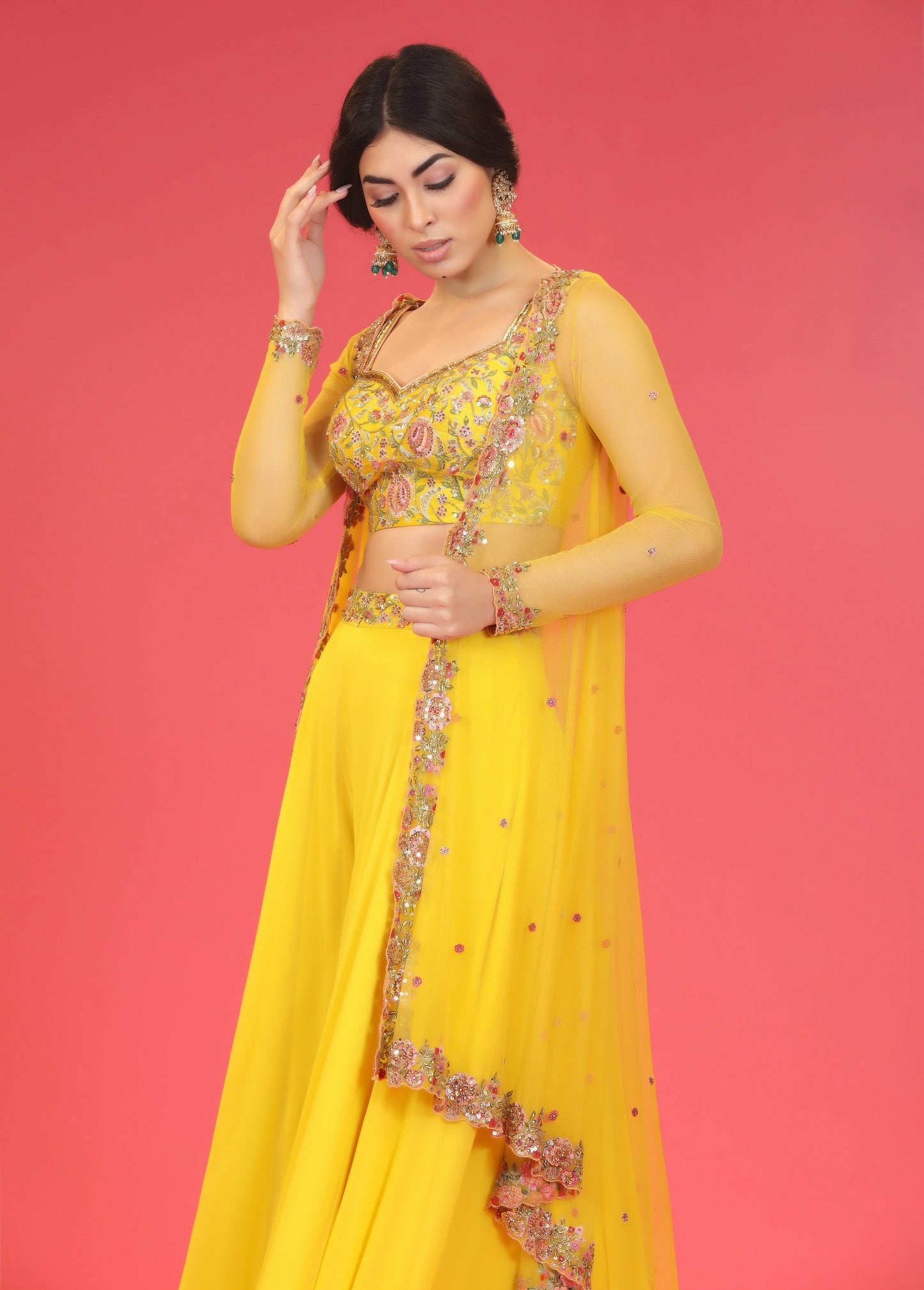 Yellow Cape Sharara Set