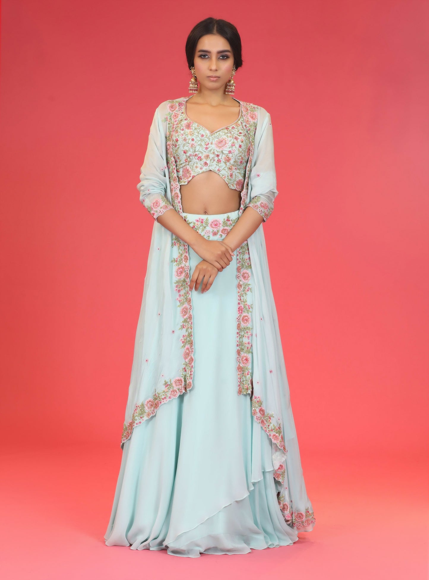 Aqua Floral Lehenga Set