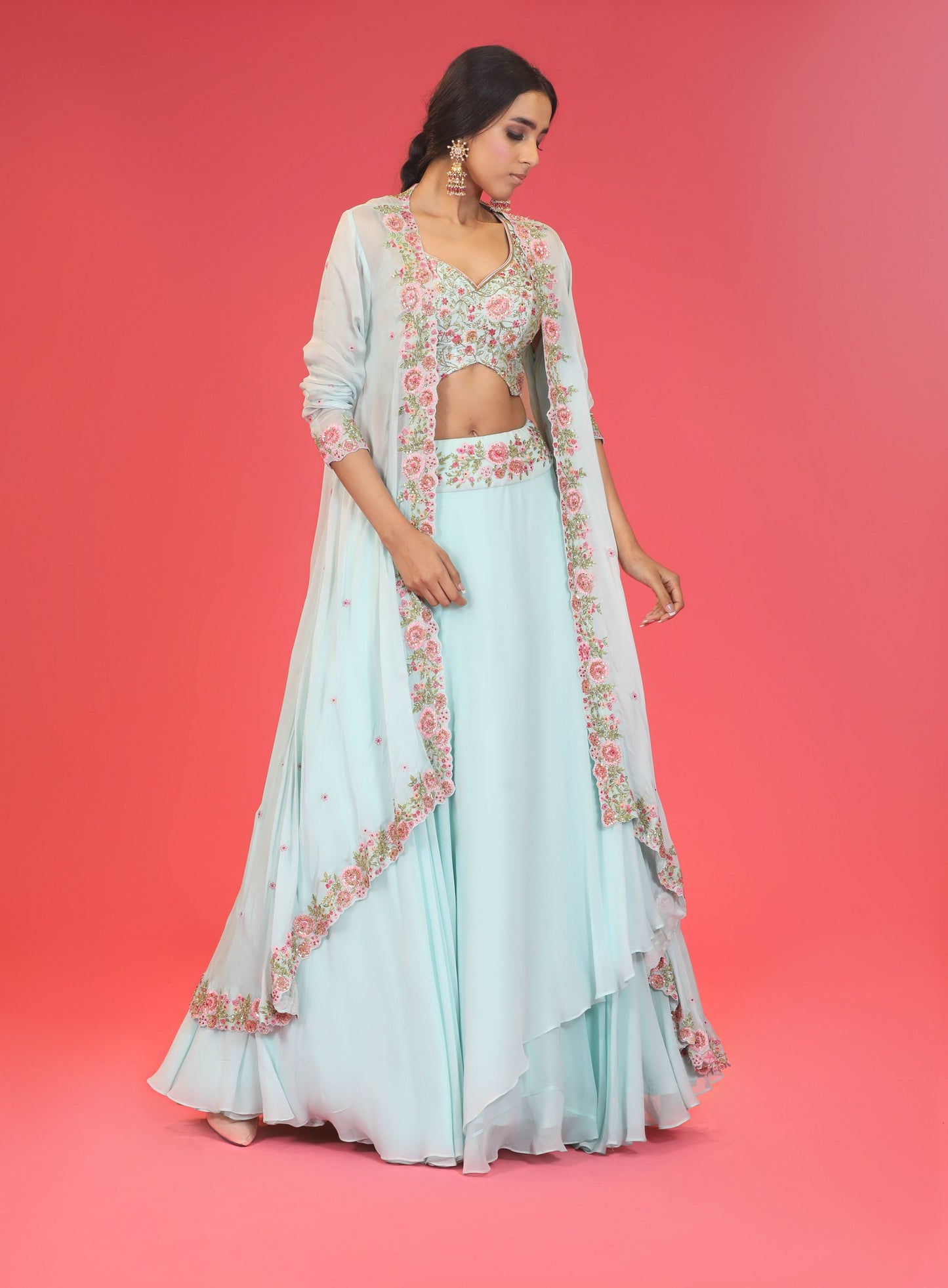 Aqua Floral Lehenga Set