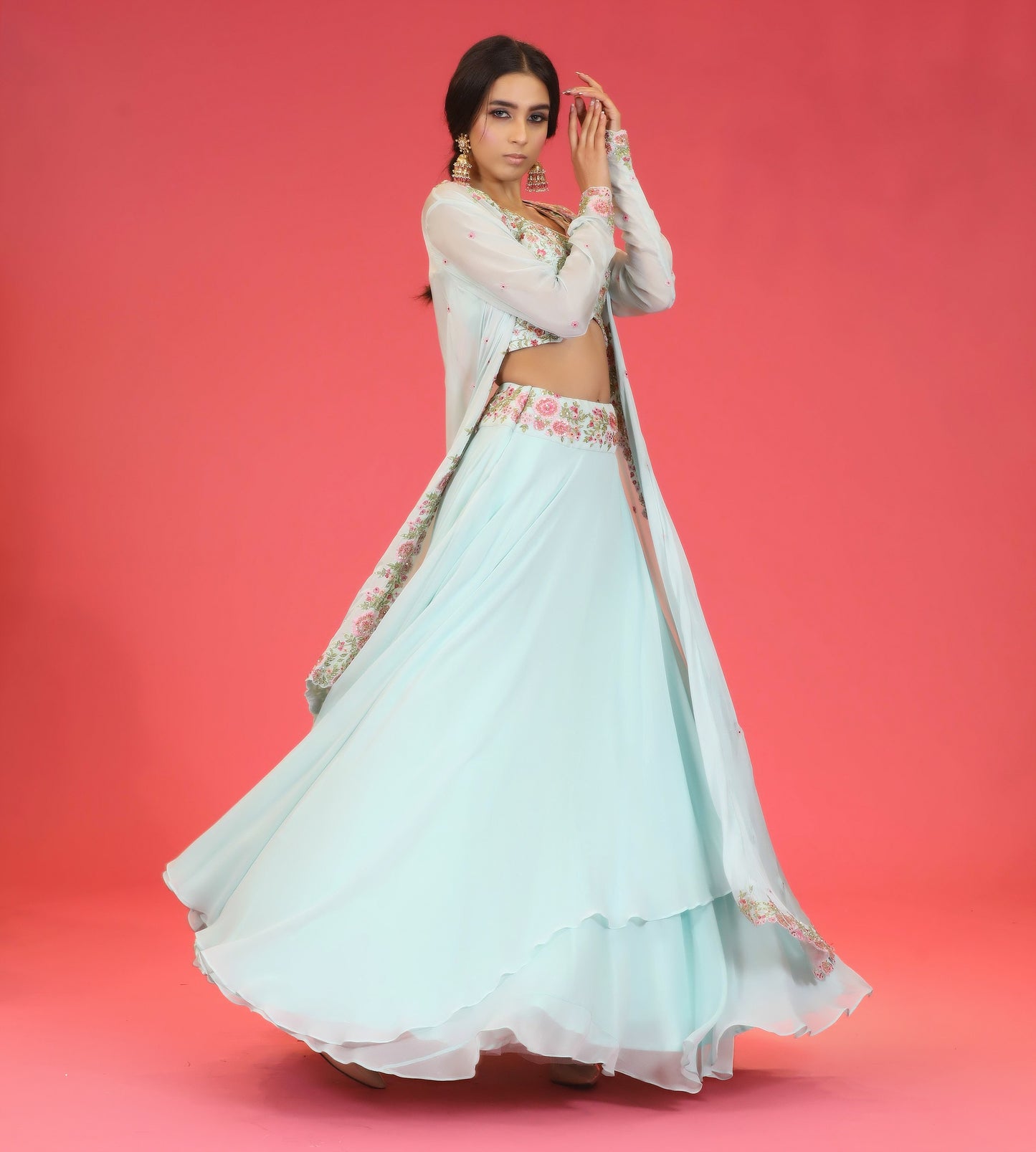 Aqua Floral Lehenga Set