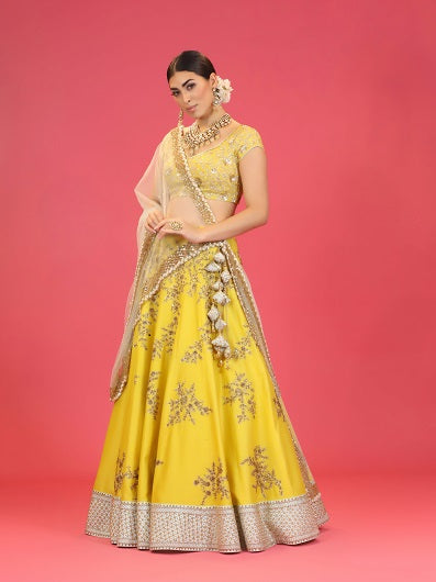 Yellow Chanderi Lehenga