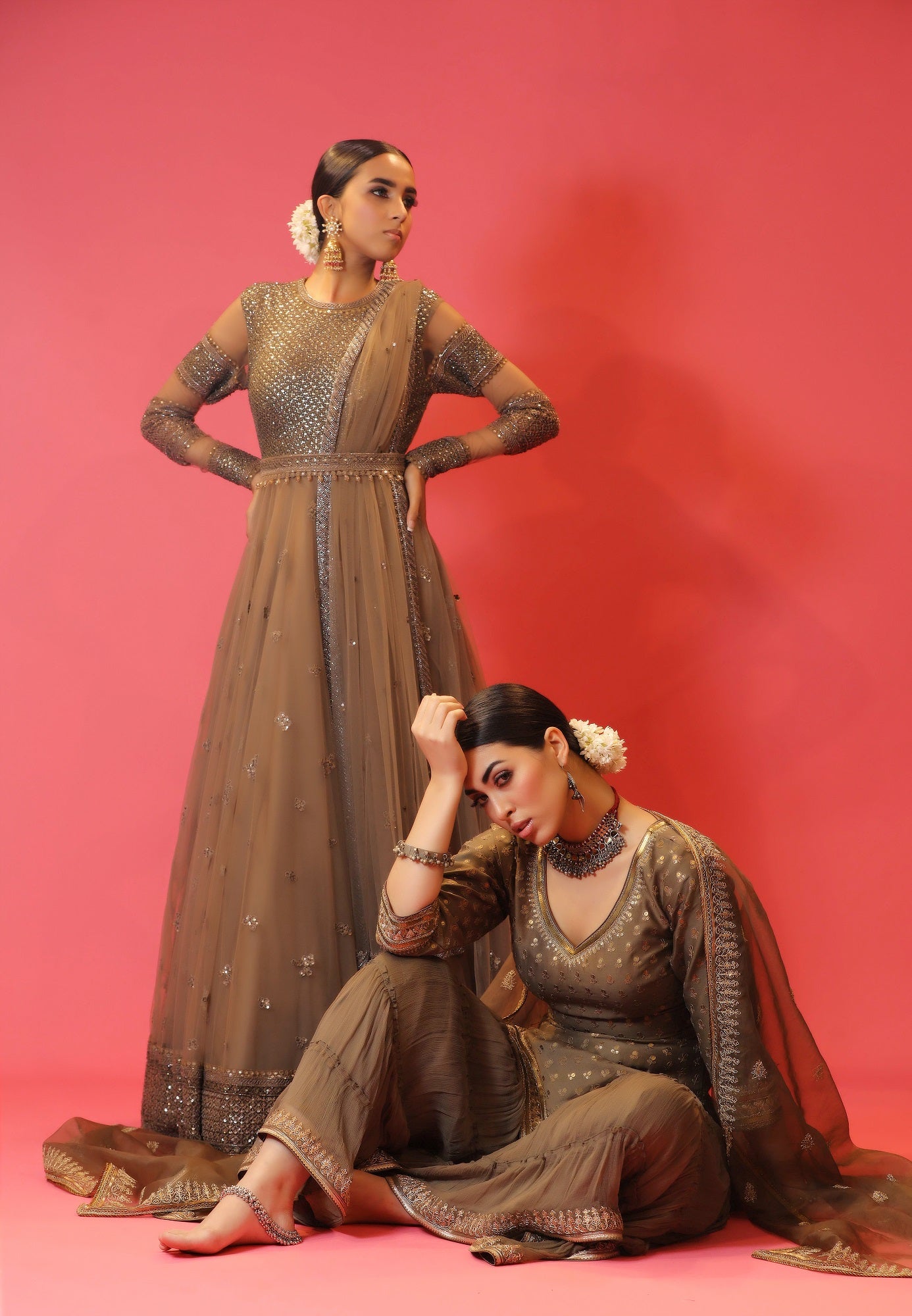 Mouse Grey Threadwork Anarkali Set