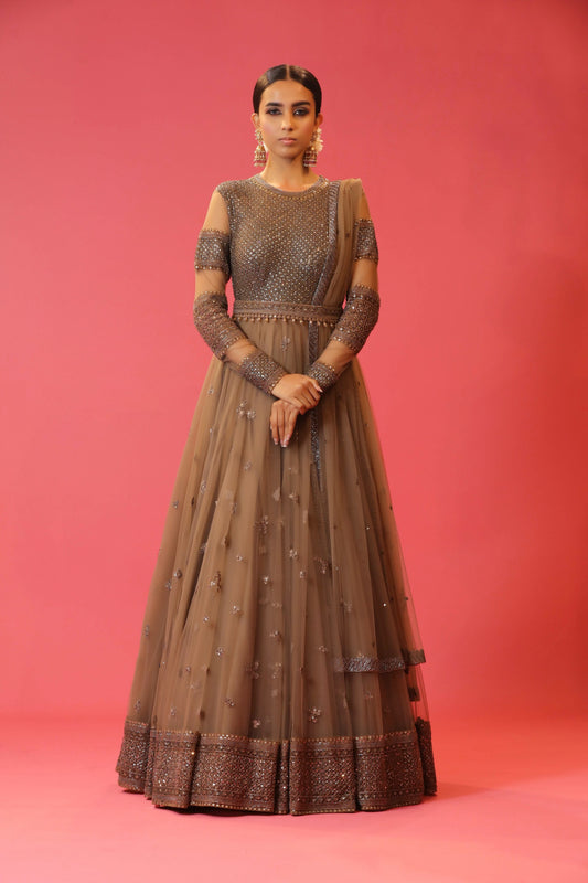 Mouse Grey Threadwork Anarkali Set