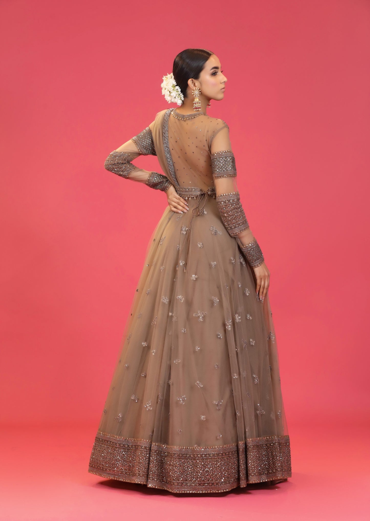 Mouse Grey Threadwork Anarkali Set