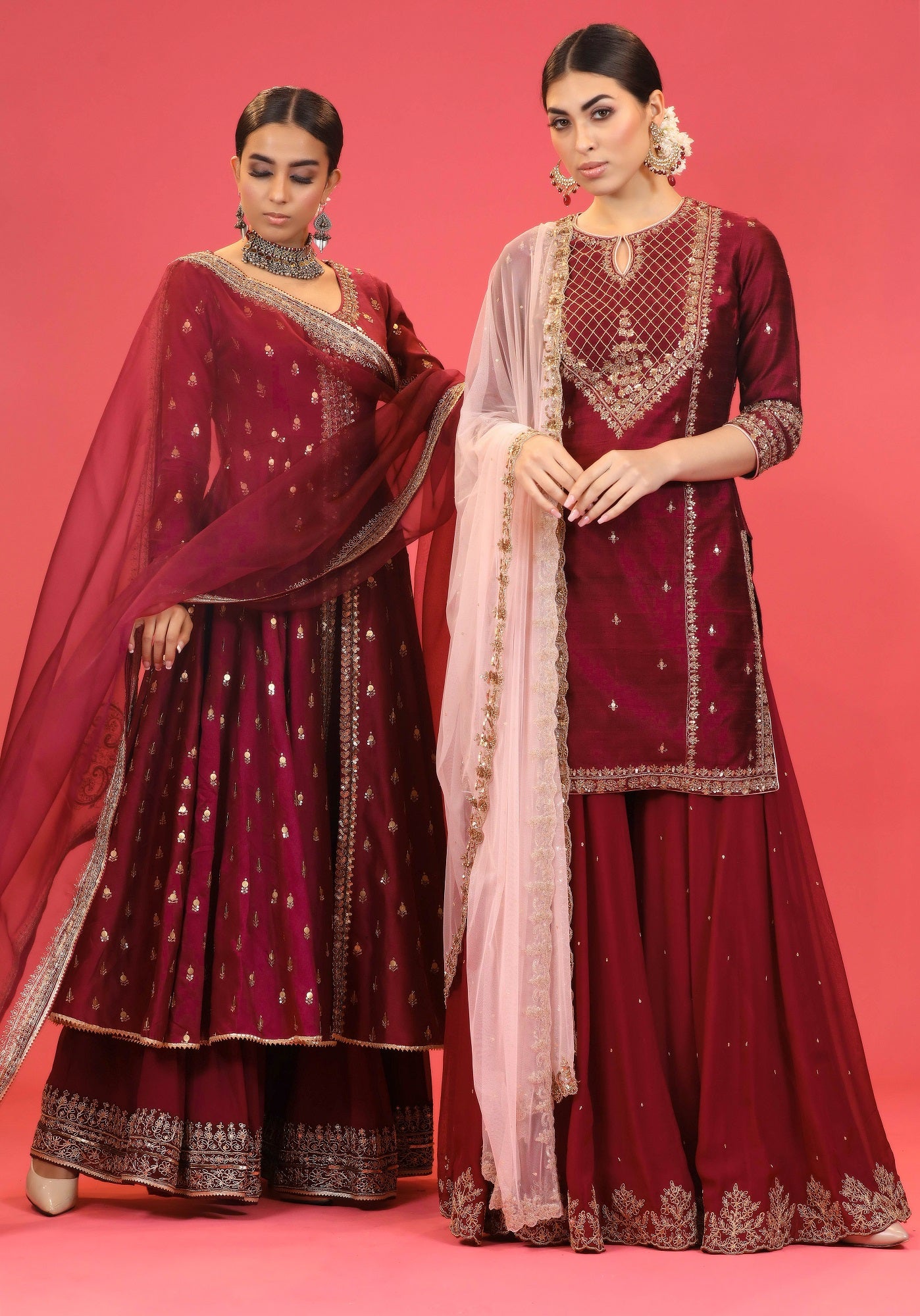 Wine Chanderi Suit