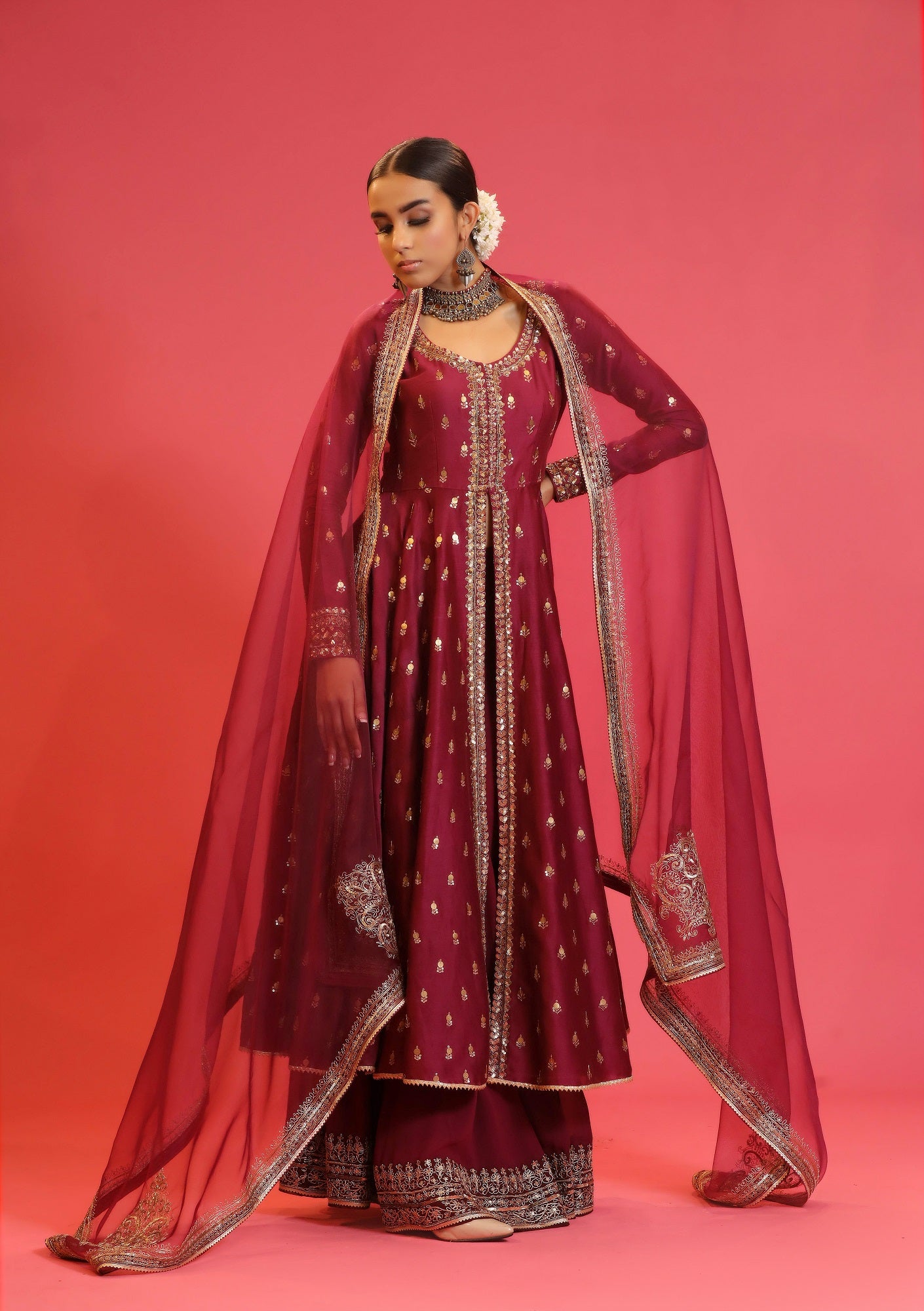 Wine Chanderi Suit