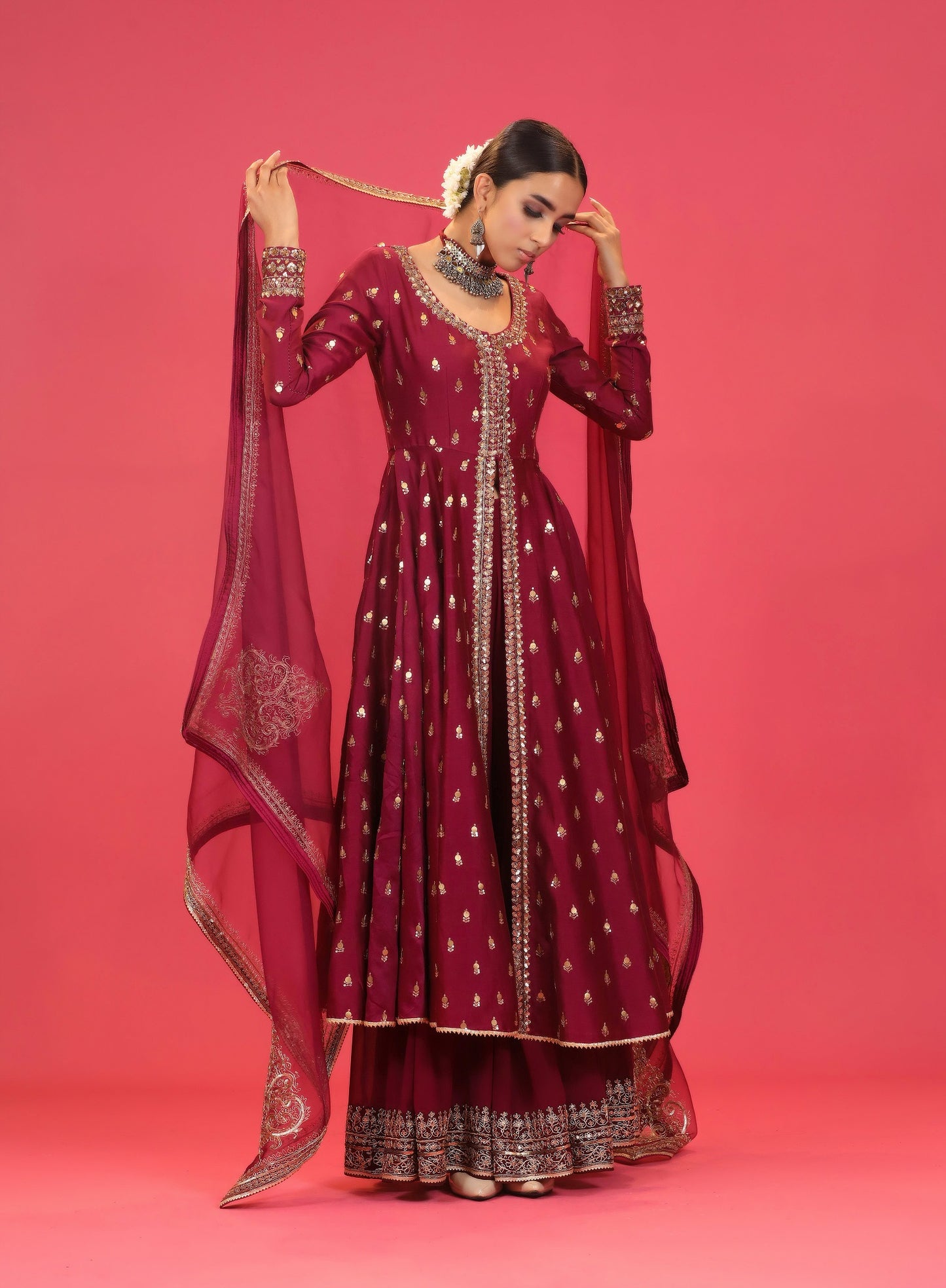 Wine Chanderi Suit