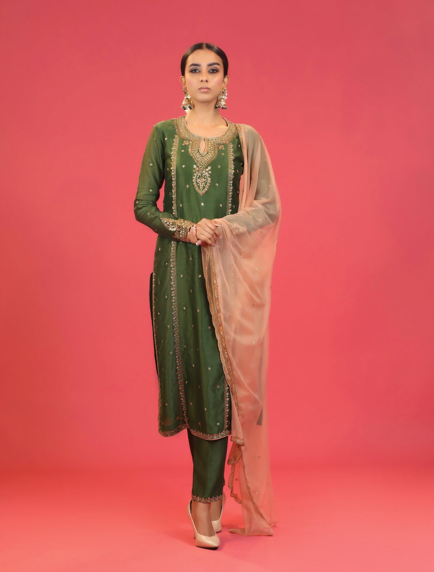 Mehendi Green Embroidered Kurta Set