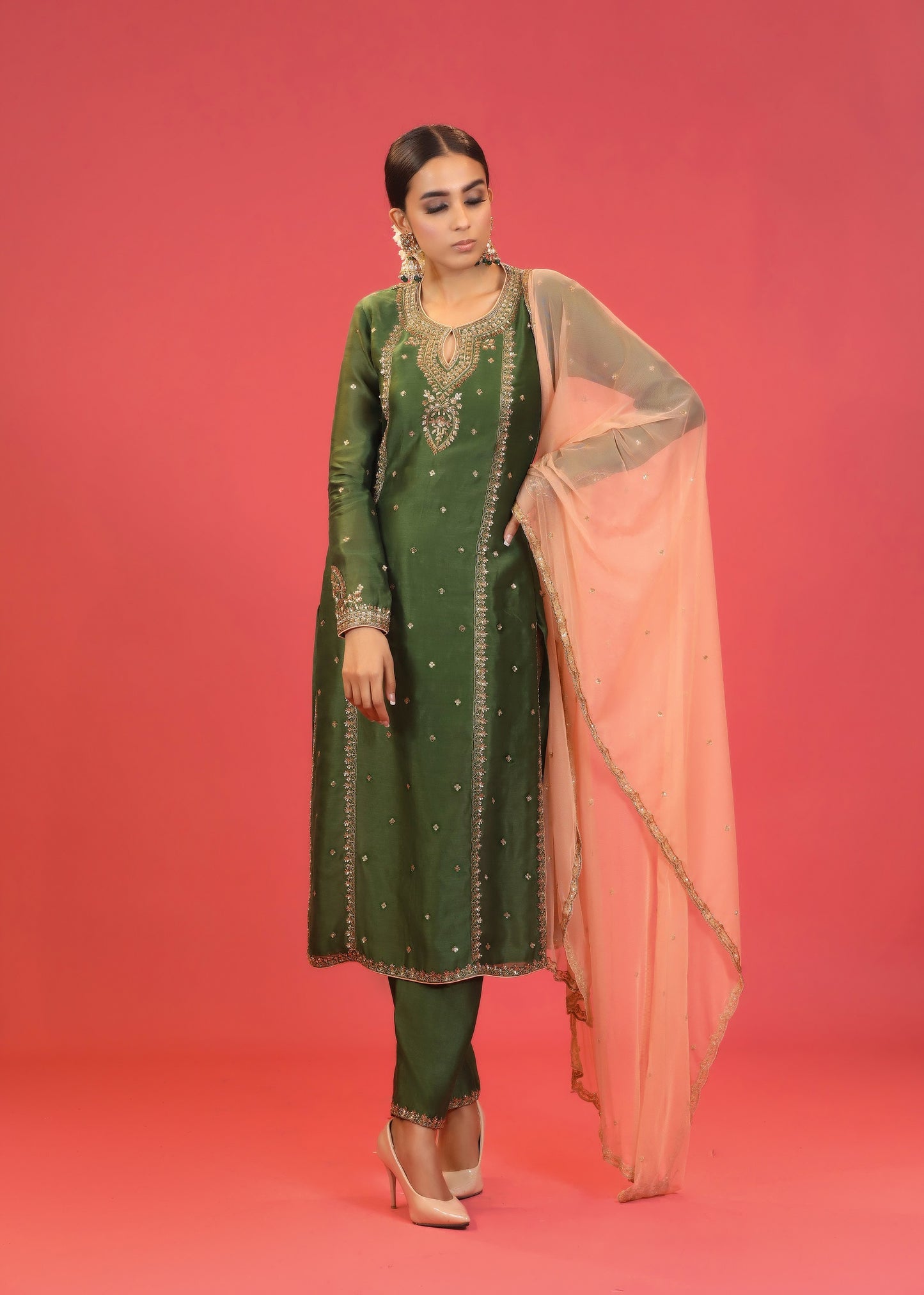 Mehendi Green Embroidered Kurta Set