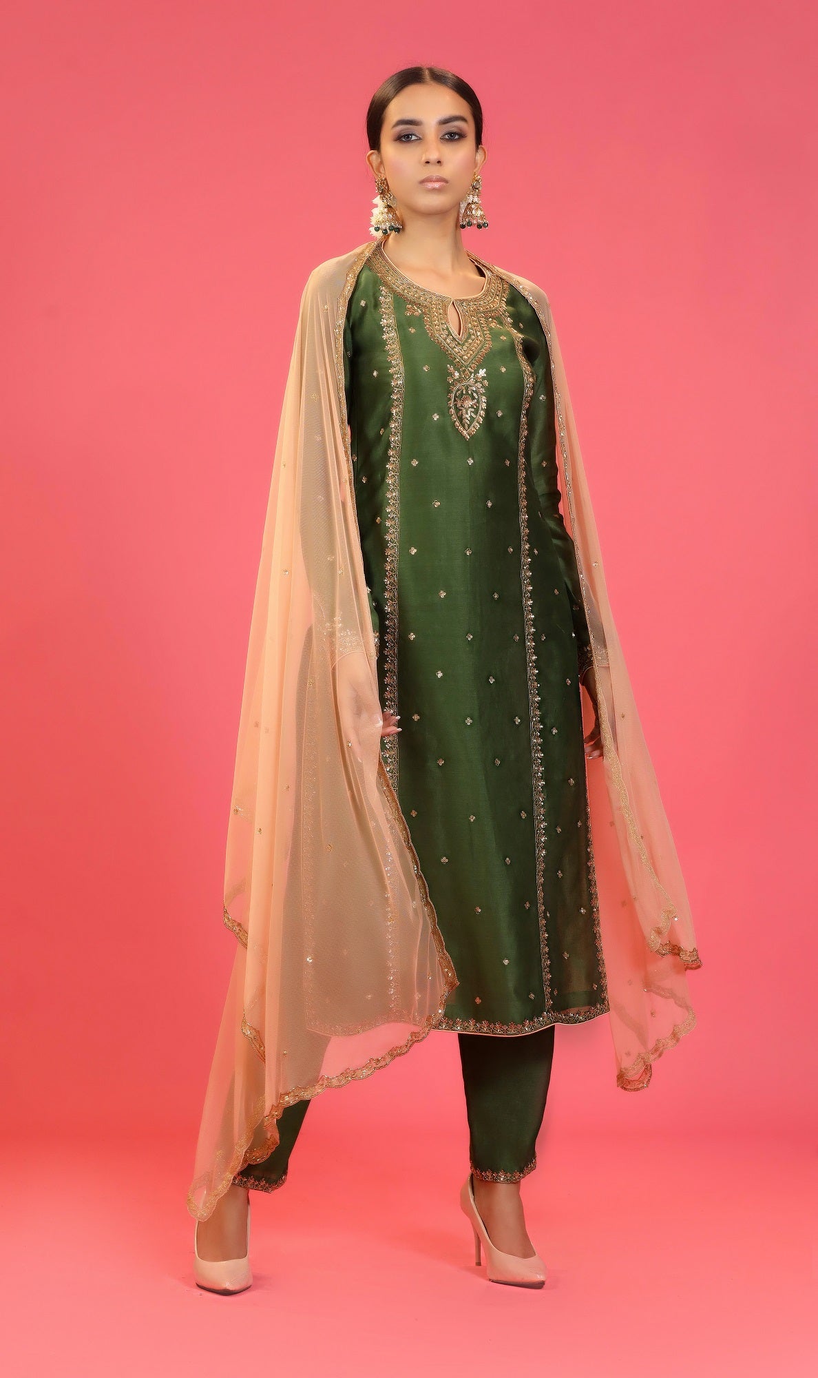 Mehendi Green Embroidered Kurta Set