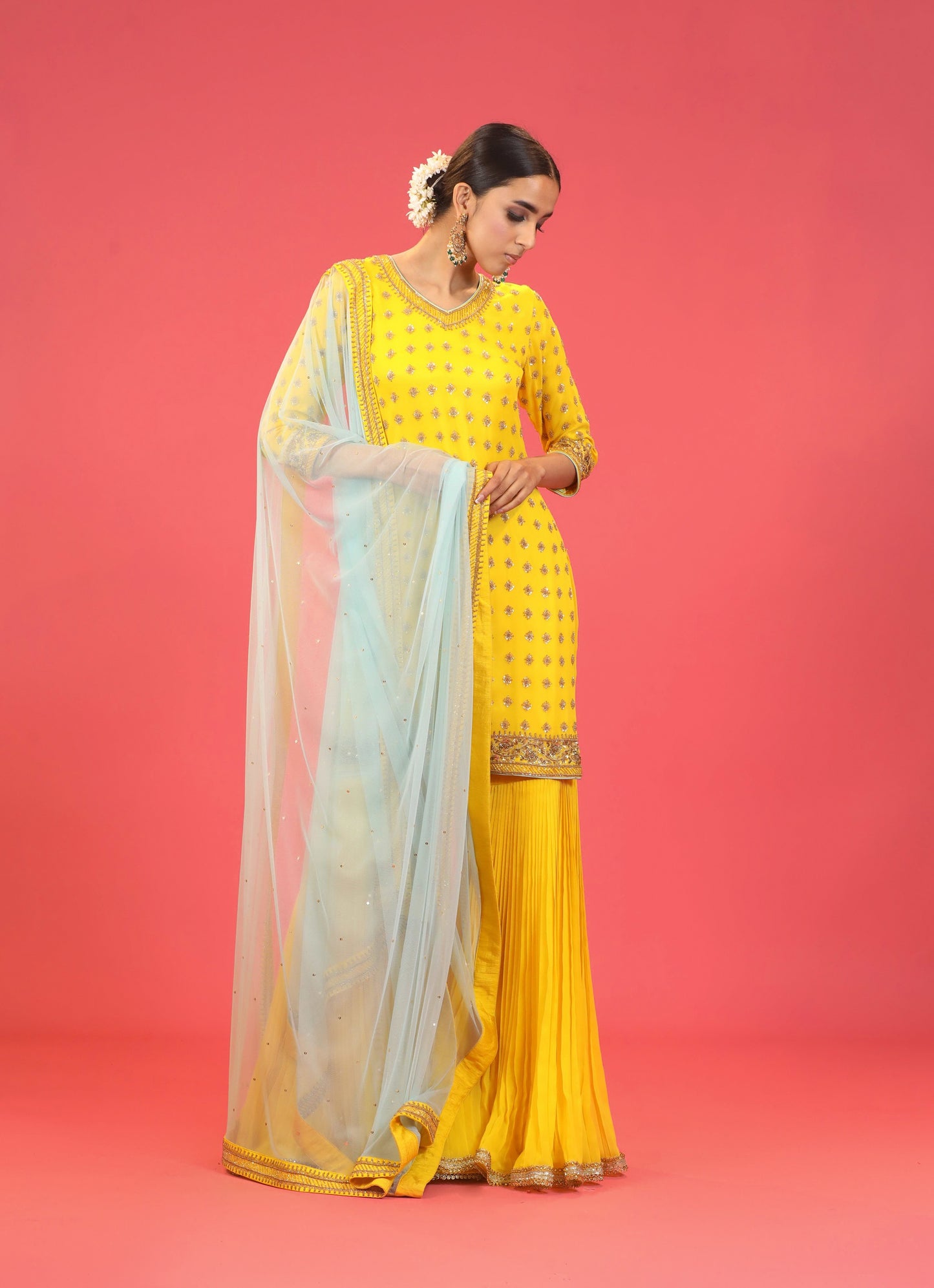 Yellow Embroidered Gharara Set