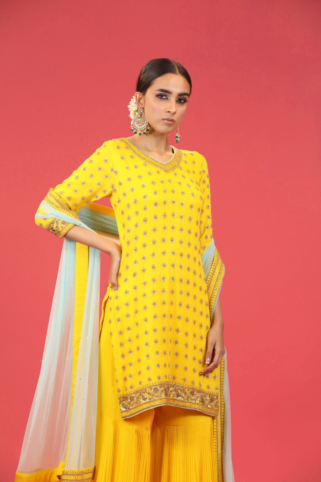 Yellow Embroidered Gharara Set