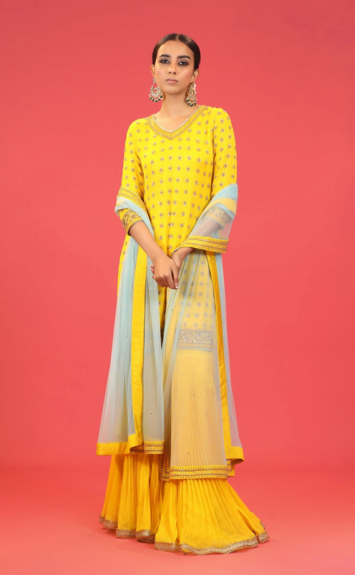 Yellow Embroidered Gharara Set