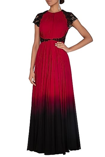 Maroon &amp; Black Ombre Georgette Gown