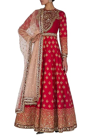 Maroon Embroidered Anarkali Set