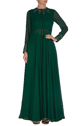 Green Embroidered Jacket With Sharara Pants