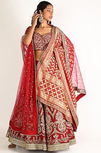 Maroon Lehenga With Bandhej Dupatta Set