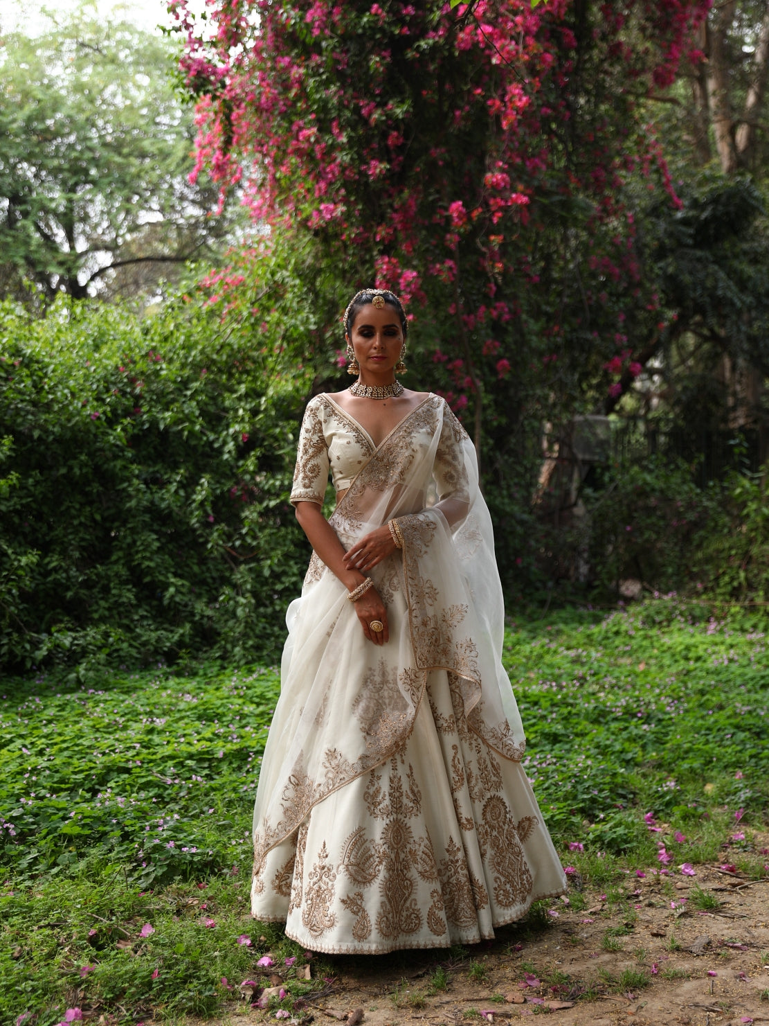 Off-white Chanderi Lehenga Set