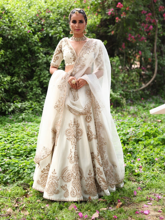 Off-white Chanderi Lehenga Set