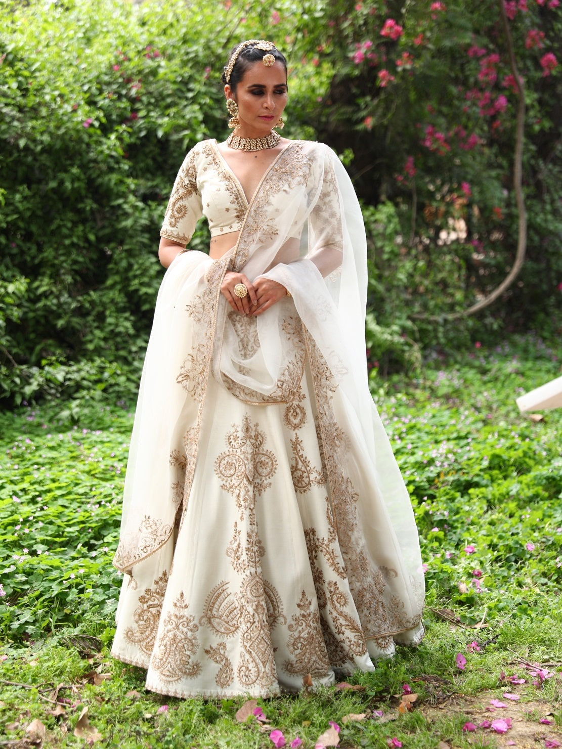 Off-white Chanderi Lehenga Set