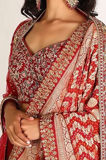 Maroon Lehenga With Bandhej Dupatta Set